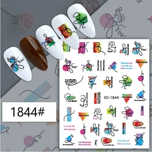 Irregular Curve English Letter Color Block Nail Stickers