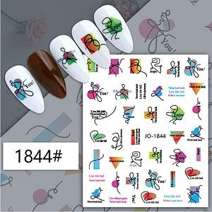 Irregular Curve English Letter Color Block Nail Stickers