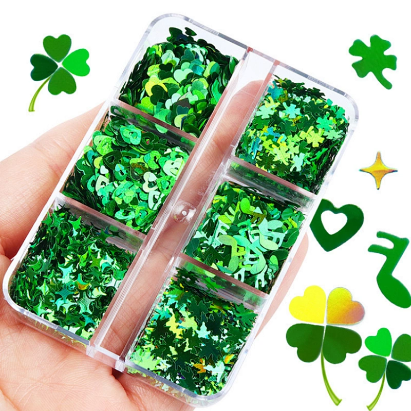 Laser Green Four-leaf Clover Nail Sequins