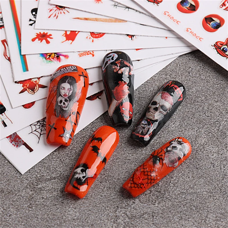 Halloween Skull Red Lips Nail Sticker