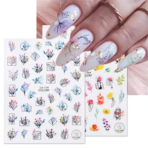 Spring Flower Color Leaf Nail Stickers