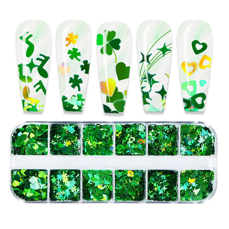 Laser Green Four-leaf Clover Nail Sequins
