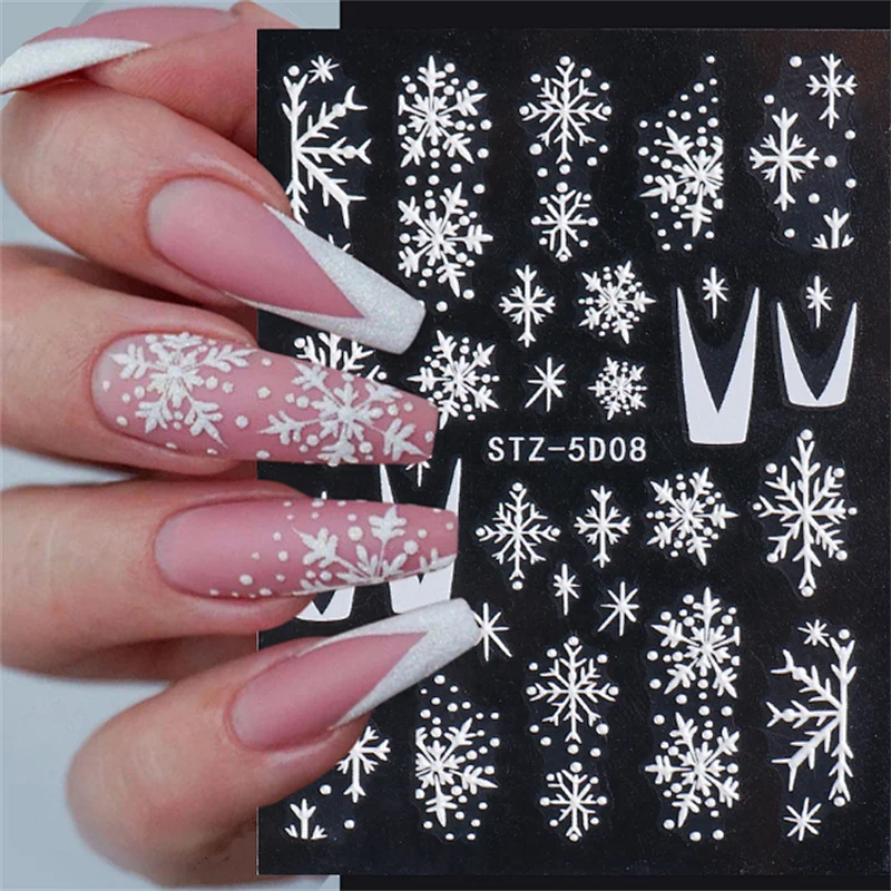 5D  Christmas Snowflake French nail stickers