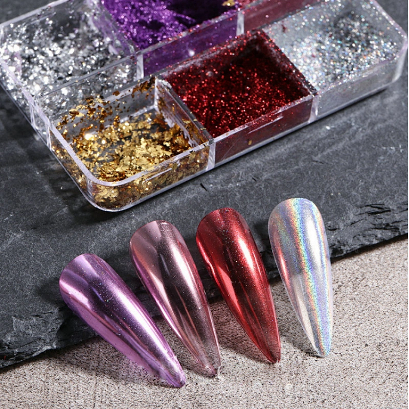 6 Grids Laser Mirror Foil Powder Set
