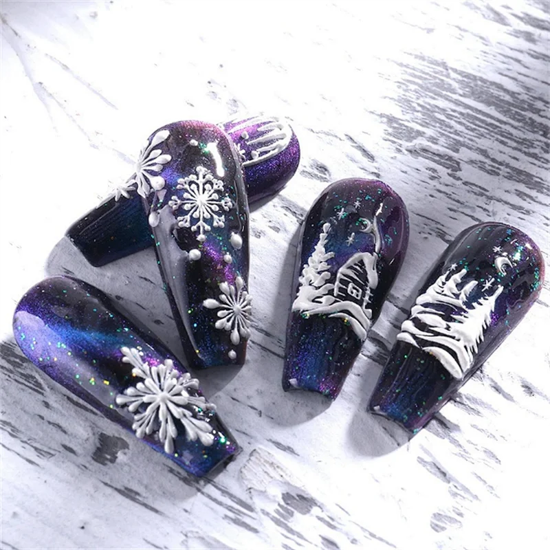 5D  Christmas Snowflake French nail stickers