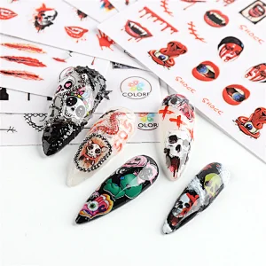Halloween Skull Red Lips Nail Sticker