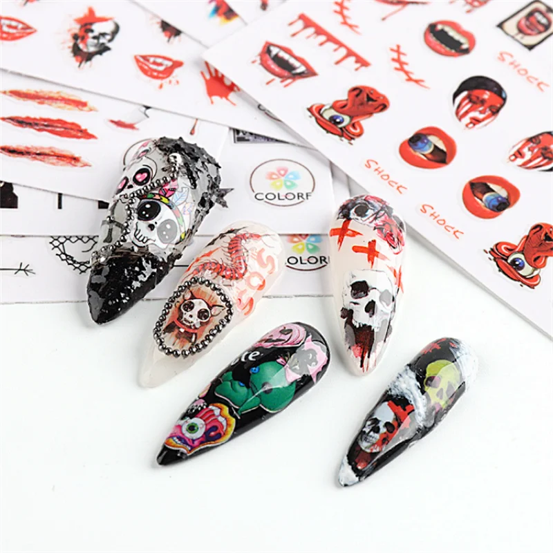Halloween Skull Red Lips Nail Sticker