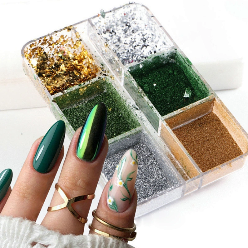 6 Grids Laser Mirror Foil Powder Set