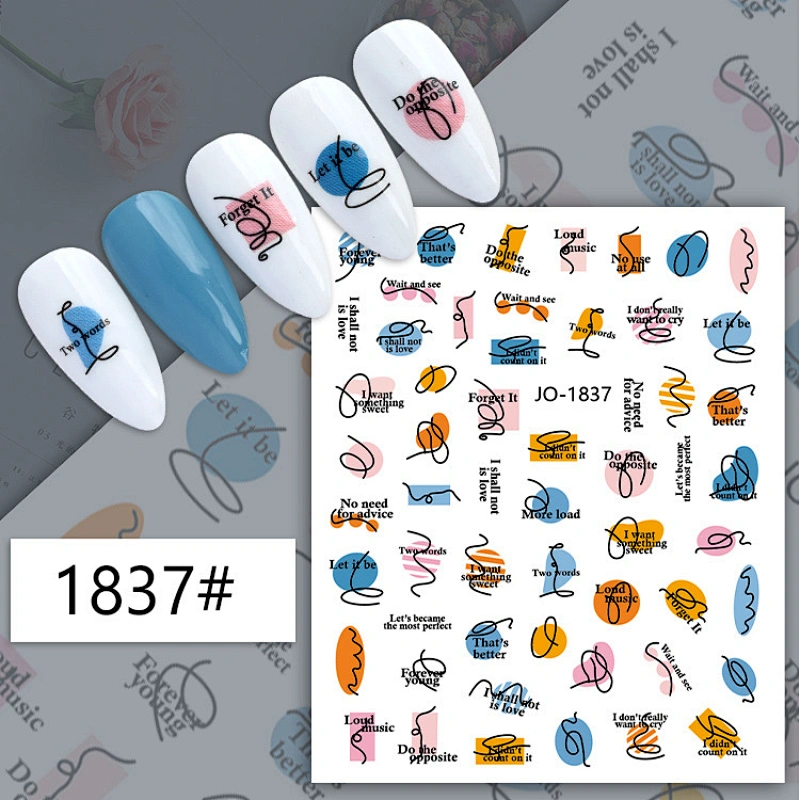 Irregular Curve English Letter Color Block Nail Stickers