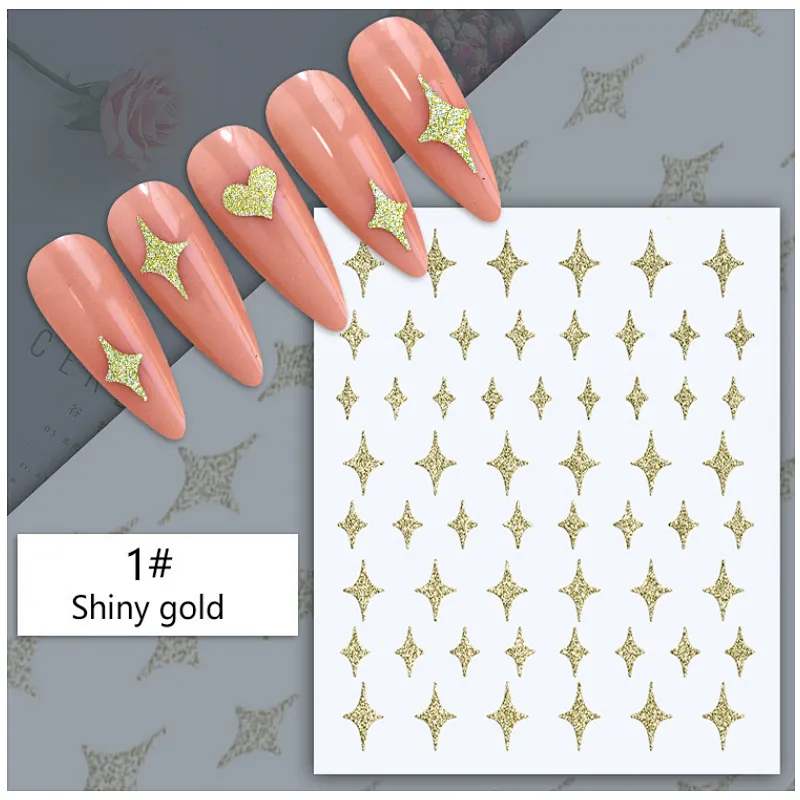 Gold and Silver Star Cure Love Nail Stickers