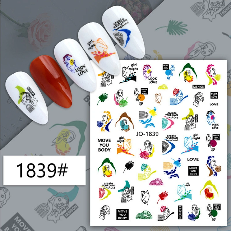 Irregular Curve English Letter Color Block Nail Stickers