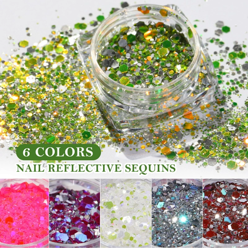 6 Grids Reflective Nail Sequins