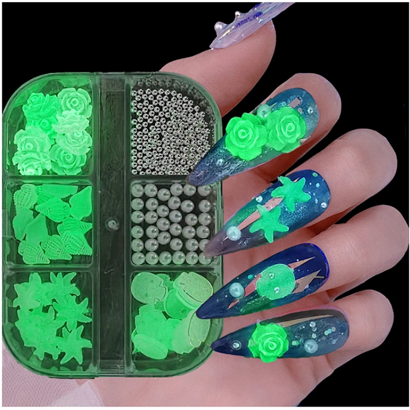6 Grid Glitter Charms Pearl  DIY  Nail Art Decorations