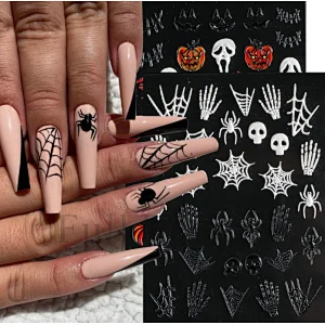 Halloween 5D Spider Web Pumpkin Skull  Nail Stickers