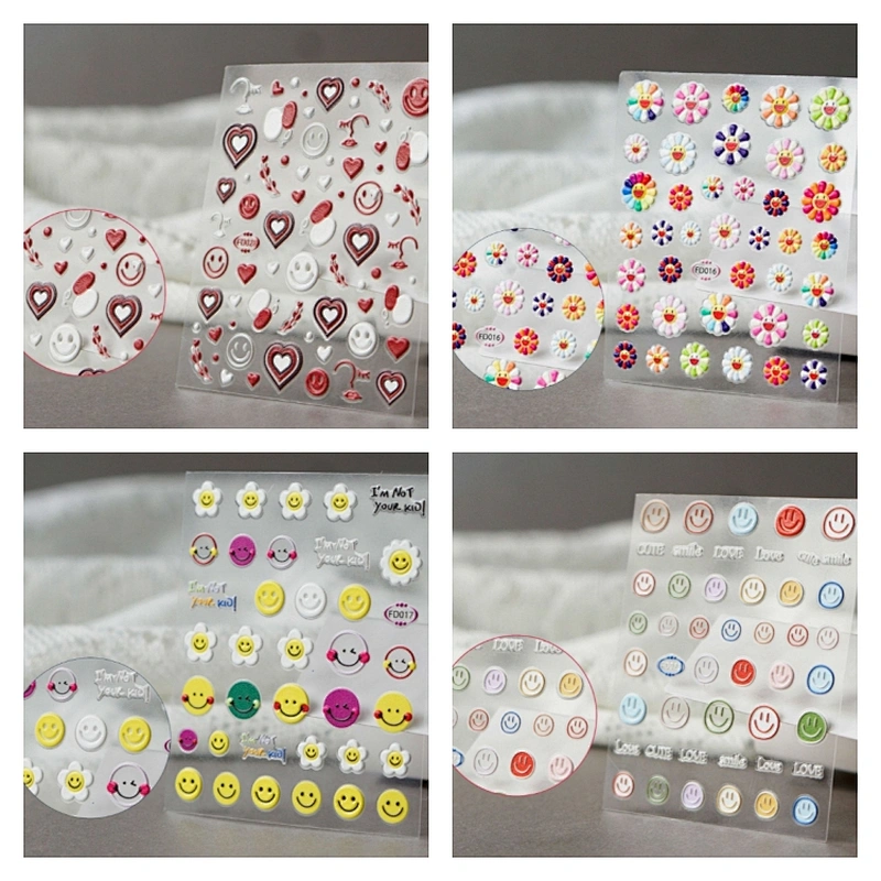5D Flower Cookie Emoji Face Relief Nail Stickers