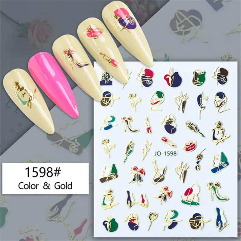 Geometric  Abstract Gilding Leaves Colorful Nail Stickers