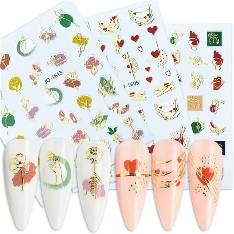 Geometric  Abstract Gilding Leaves Colorful Nail Stickers