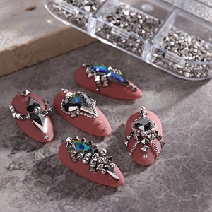 6 Grid Glitter Charms Pearl  DIY  Nail Art Decorations