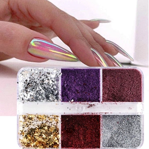 6 Grids Laser Mirror Foil Powder Set