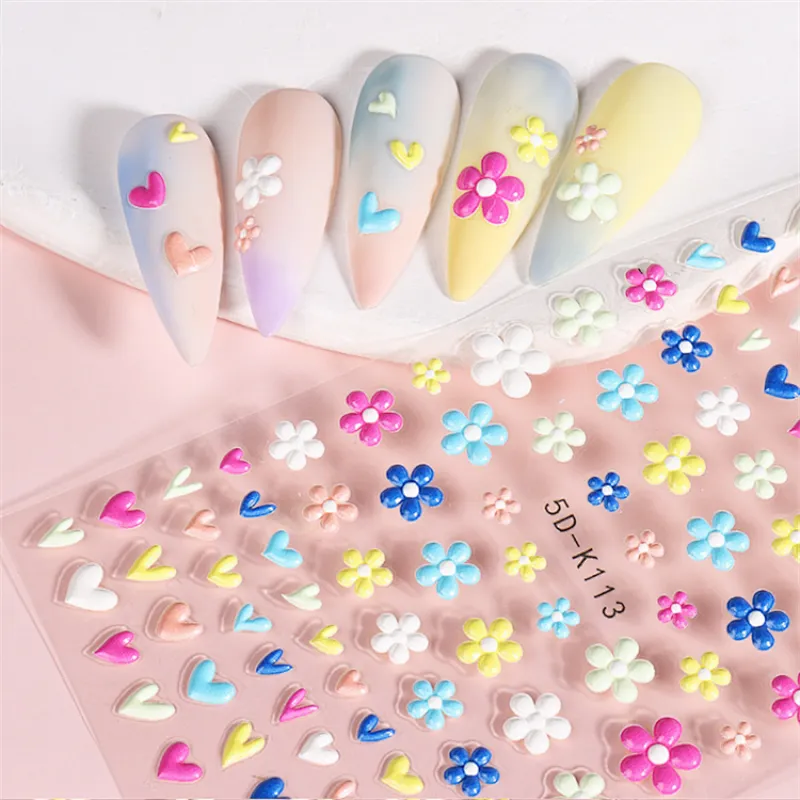 5D Embossment Daisy Rabbit Love Nail Stickers