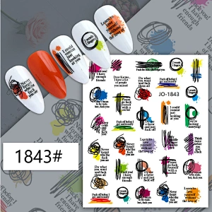 Irregular Curve English Letter Color Block Nail Stickers