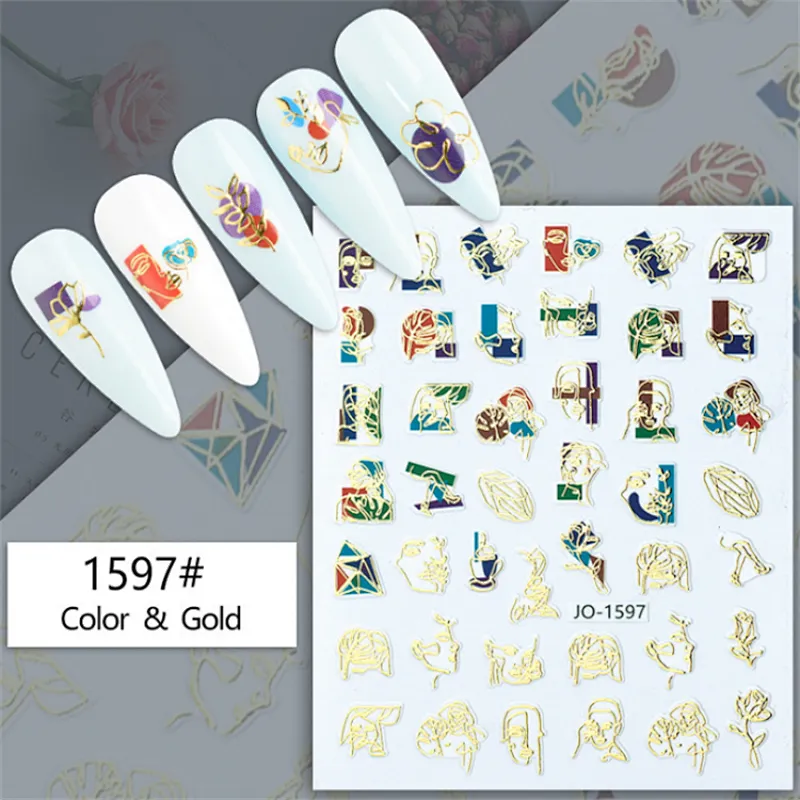 Geometric  Abstract Gilding Leaves Colorful Nail Stickers