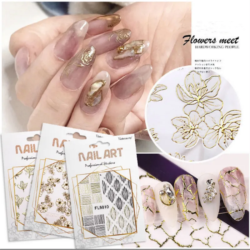 3D Lace Gilded Flower Nail Stickers