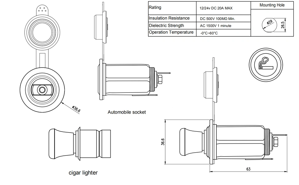 Encendedor de cigarrillos de 12v, adaptador de encendedor de cigarrillos de 12v, adaptador de toma de encendedor de cigarrillos para automóvil manufacturer-DAMAVO