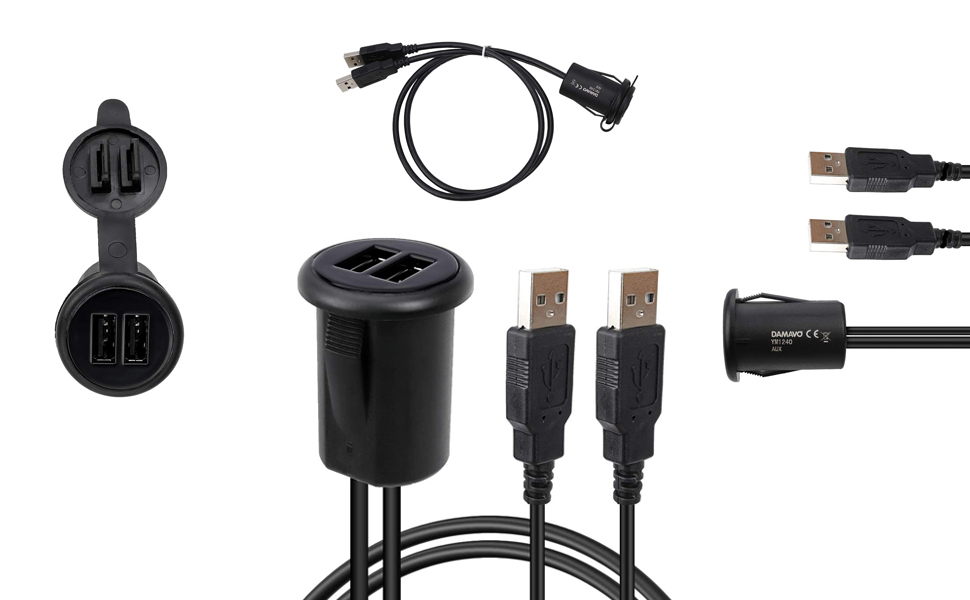 DAMAVO ตัวต่อ usb ที่จุดบุหรี่ ตัวต่อ usb แบบติด dash ตัวต่อ usb แบบฝัง