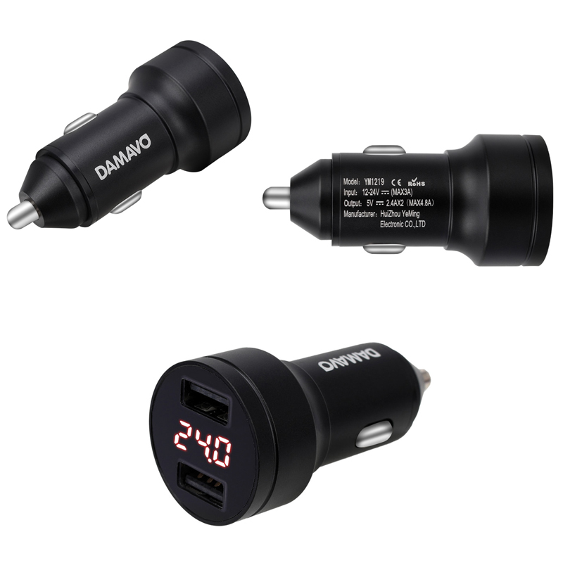 ที่ชาร์จ USB อะแดปเตอร์ USB ที่ดีที่สุด ที่ชาร์จในรถพร้อมโวลต์มิเตอร์ factory-DAMAVO