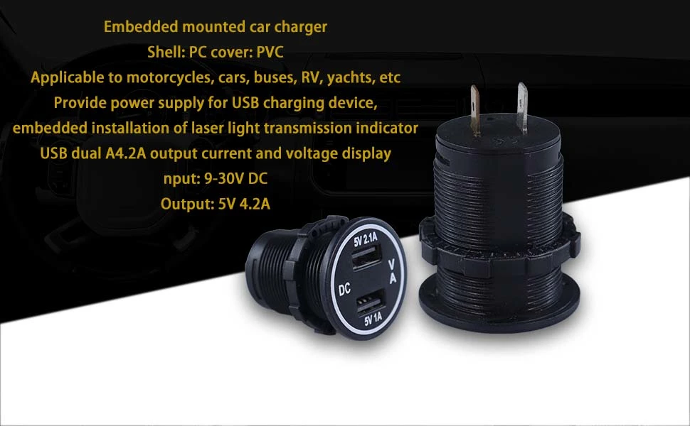 high quality two port USB car charger, car charger socket output, USB power outlet for motorcycle