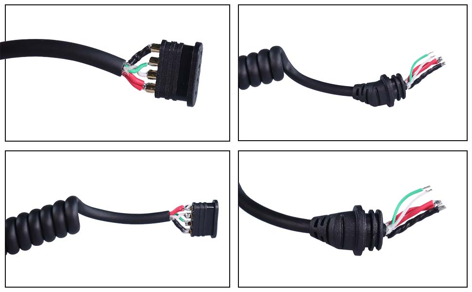 DAMAVO wire harness assembly, 4 core spiral cable, black coiled extension cord
