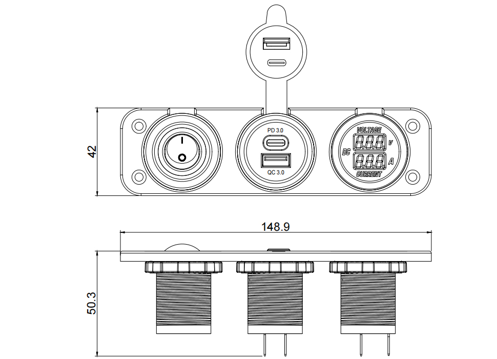 12V USB PD C, USB 12 volt socket, 12 volt charging port丨DAMAVO