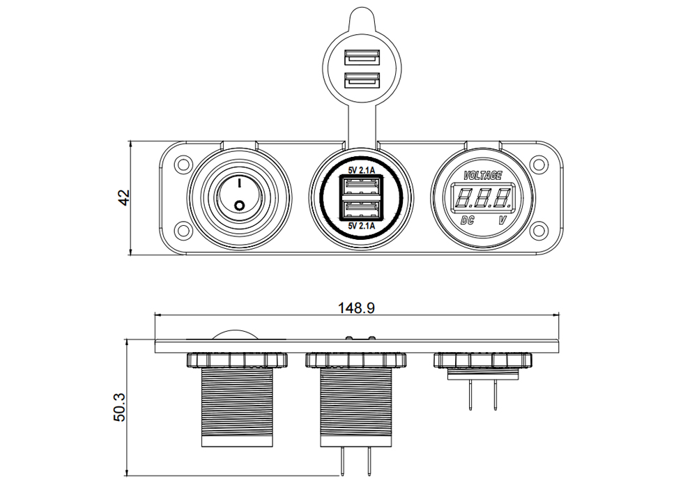 DAMAVO USB power outlet automotive, 12V USB flush mount, 12 volt usb receptacle manufacturer