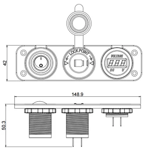 12 volt adapter socket, car voltmeter gauge, car phone charger usb drawing