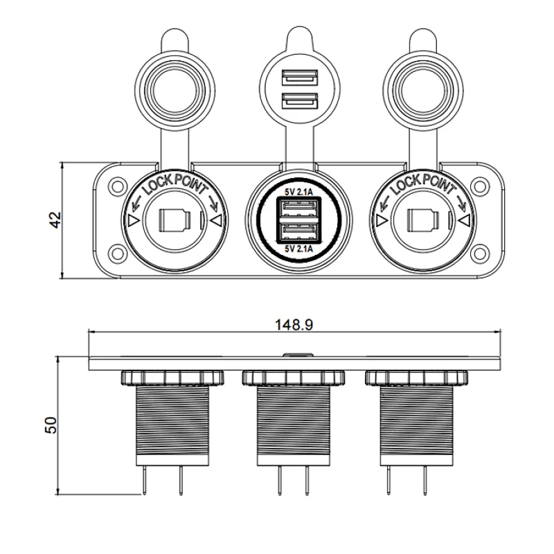 cigarette lighter socket, dual USB car phone charger, RV outlet with USB ports factory