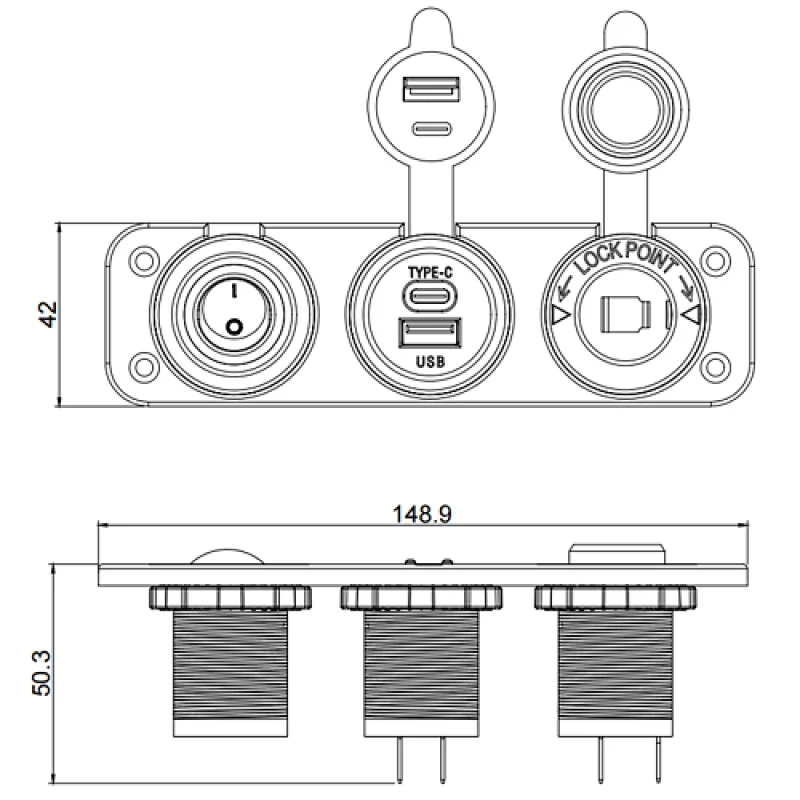 USB C flush mount, USB C car plug, lighter socket plug