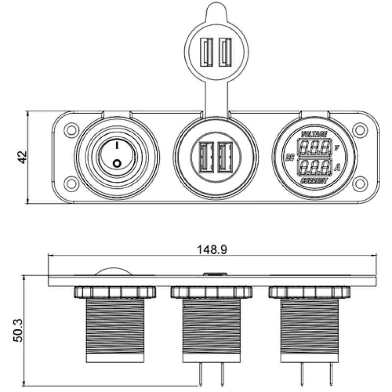 12V USB outlet marine，12V dual USB charger socket，12 volt rocker switch panel