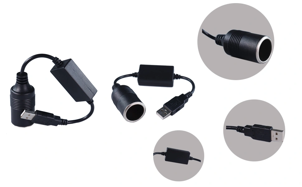 DAMAVO USB 5V to 12V car lighter socket, car power outlet to plug, cigarette lighter charger adapter