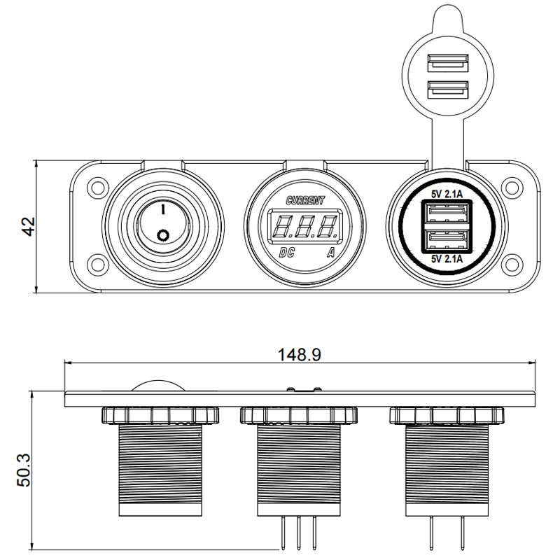 DAMAVO volt ammeter，RV dual port USB charging outlet, auto electrical switch panels