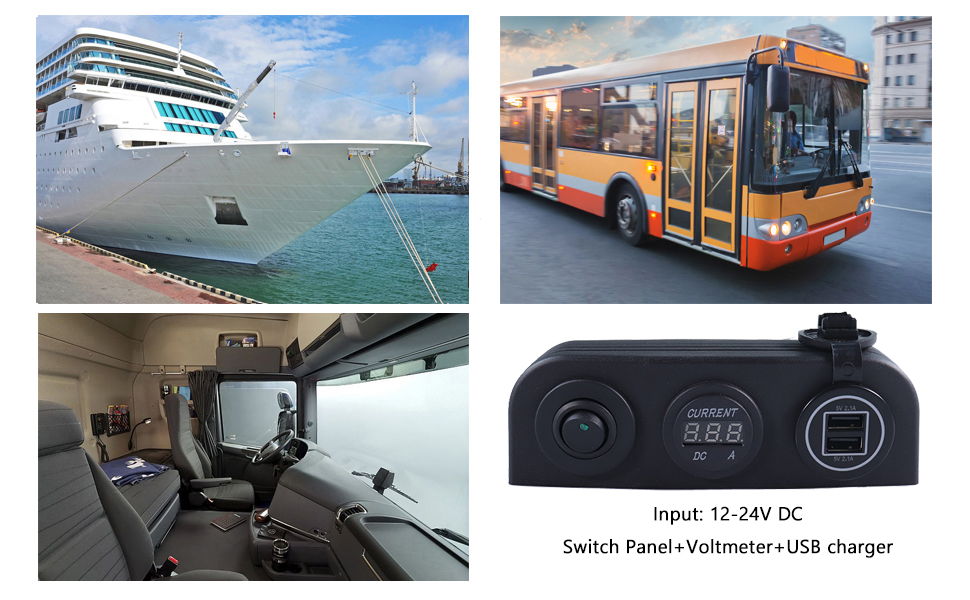 boat rocker switch panel, 12 volt outlet plug, DC digital voltmeter ammeter for sale
