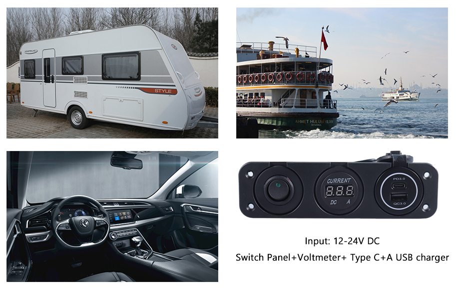 panel mount switch, car charger adapter USB C, caravan sockets with USB from DAMAVO