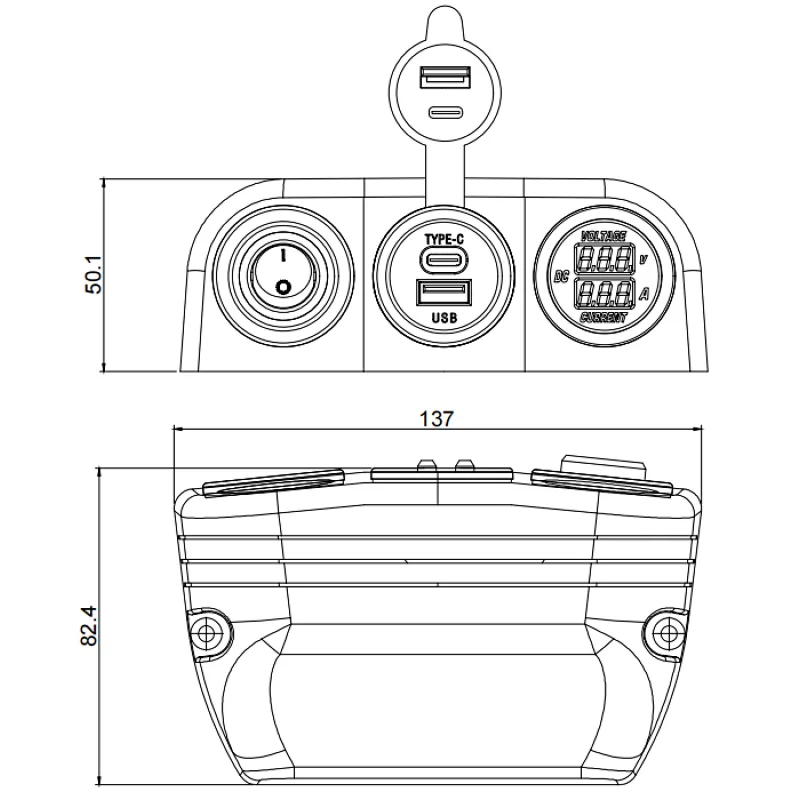 DAMAVO marine usb panel, usb 3.0 panel mount, dc panel voltmeter ammeter