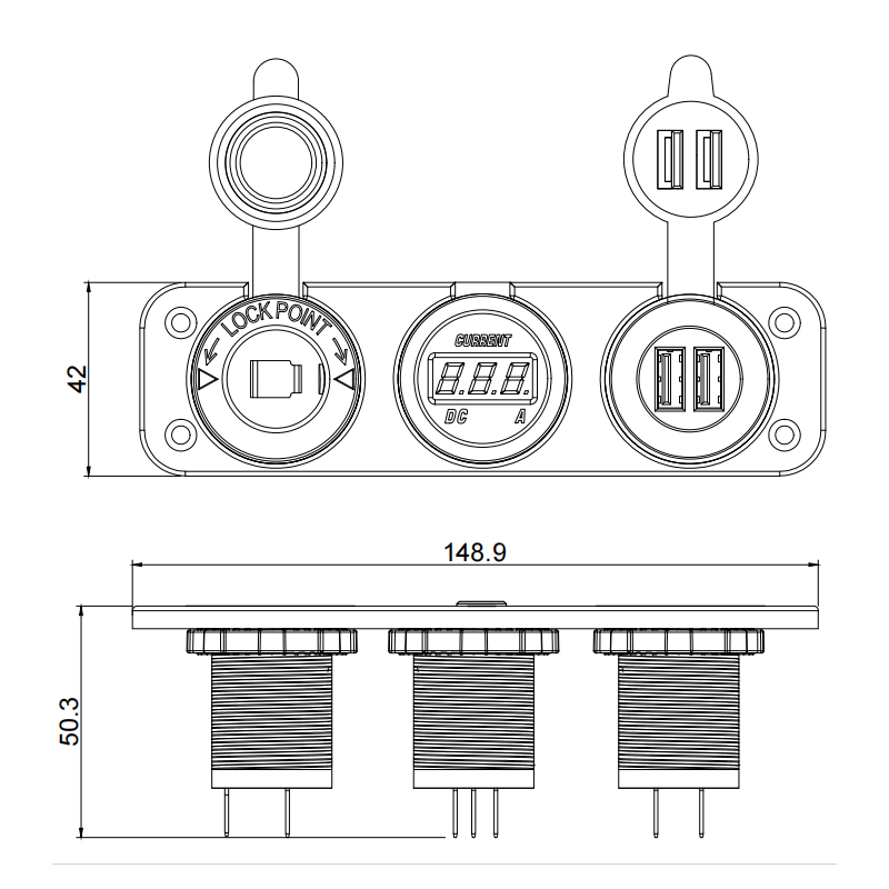 12 V DC power outlet, USB plug socket for car, 12V power supply cigarette lighter socket factory