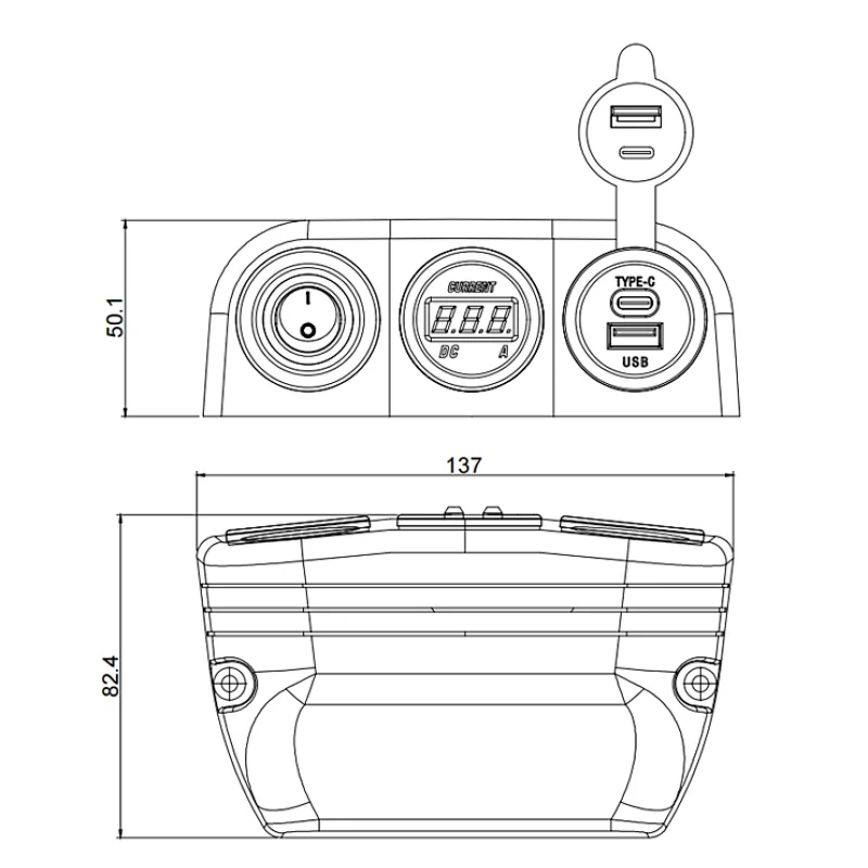 12V rocker switch panel, USB type C car adapter, high current USB car charger for sale