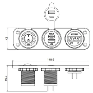 marine usb c outlet, usb marine, voltmeter 12v