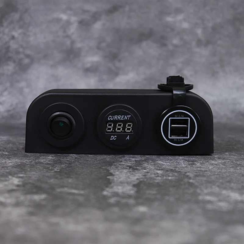 boat rocker switch panel, 12 volt outlet plug, DC digital voltmeter ammeter