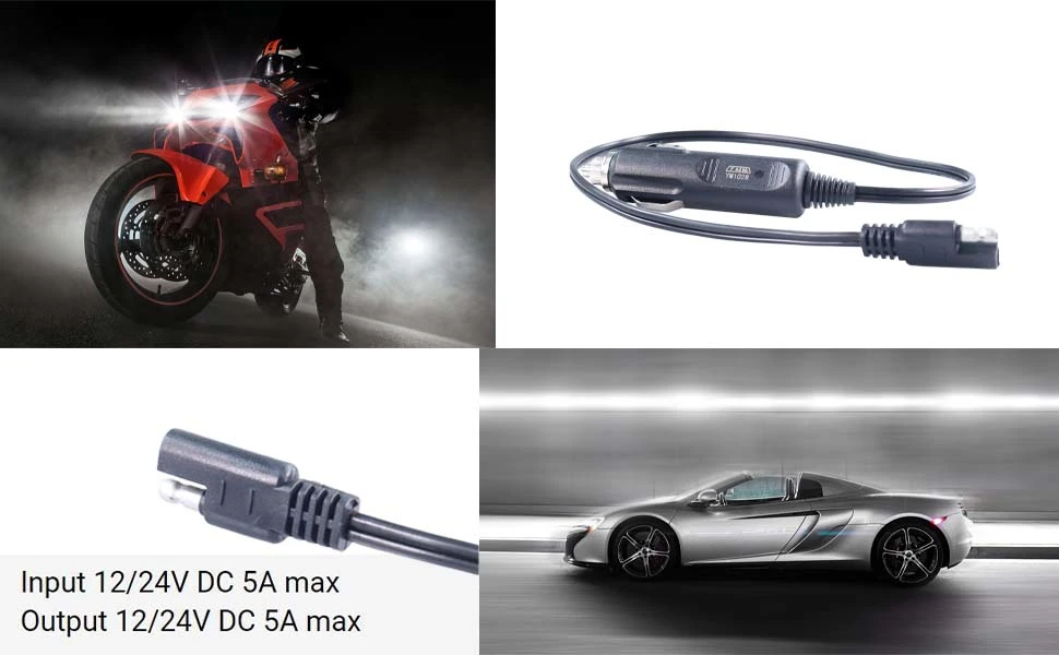 best DC power cord extension, cigarette lighter plug to sae connector, 12v cigarette lighter plug to mains, DAMAVO