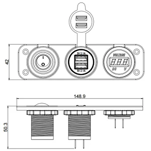USB power outlet automotive, 12V USB flush mount, 12 volt usb receptacle