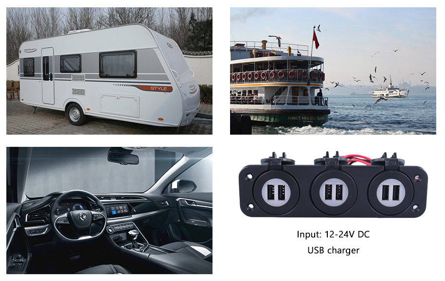 12V USB hub for car, USB RV, dual port car charger adapter for sale